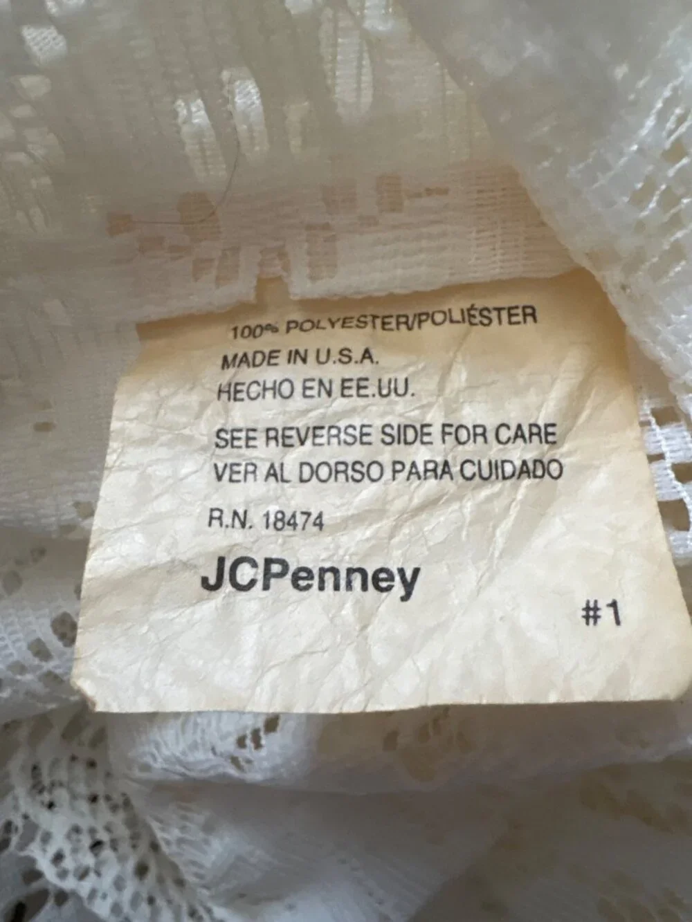 JC Penney 61Wx64L Cream Lace Curtain Panel Floral Pattern USA